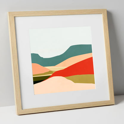 Abstract Dale Patchwork Fields lake district valley art print in natural frame