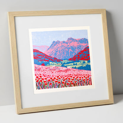 Vivid Meadows of Great Langdale lake district valley art print in natural frame