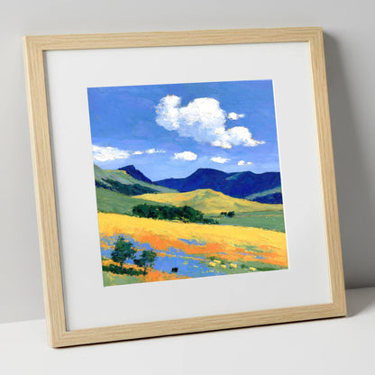 Golden Fells Beneath Summer Clouds lake district fell art print in natural frame