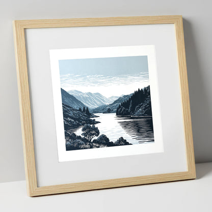 Navy Fells Over Slate Lake lake district lake art print in natural frame