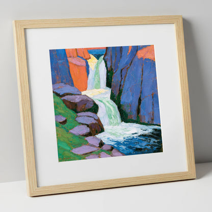 Vibrant Waterfall Between Blue Crags lake district waterfall art print in natural frame