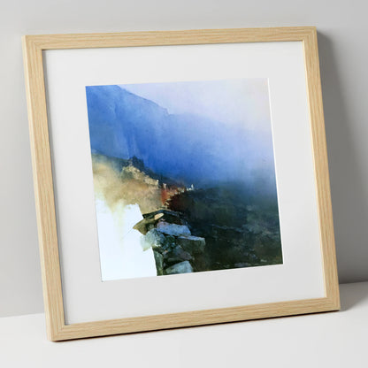Valley Wall in Indigo Mist lake district valley art print in natural frame