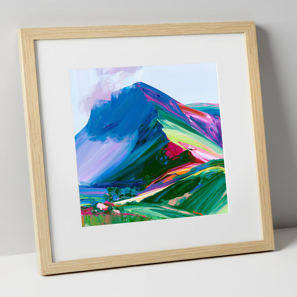 Vibrant Blue Mountain Ridge lake district fell art print in natural frame