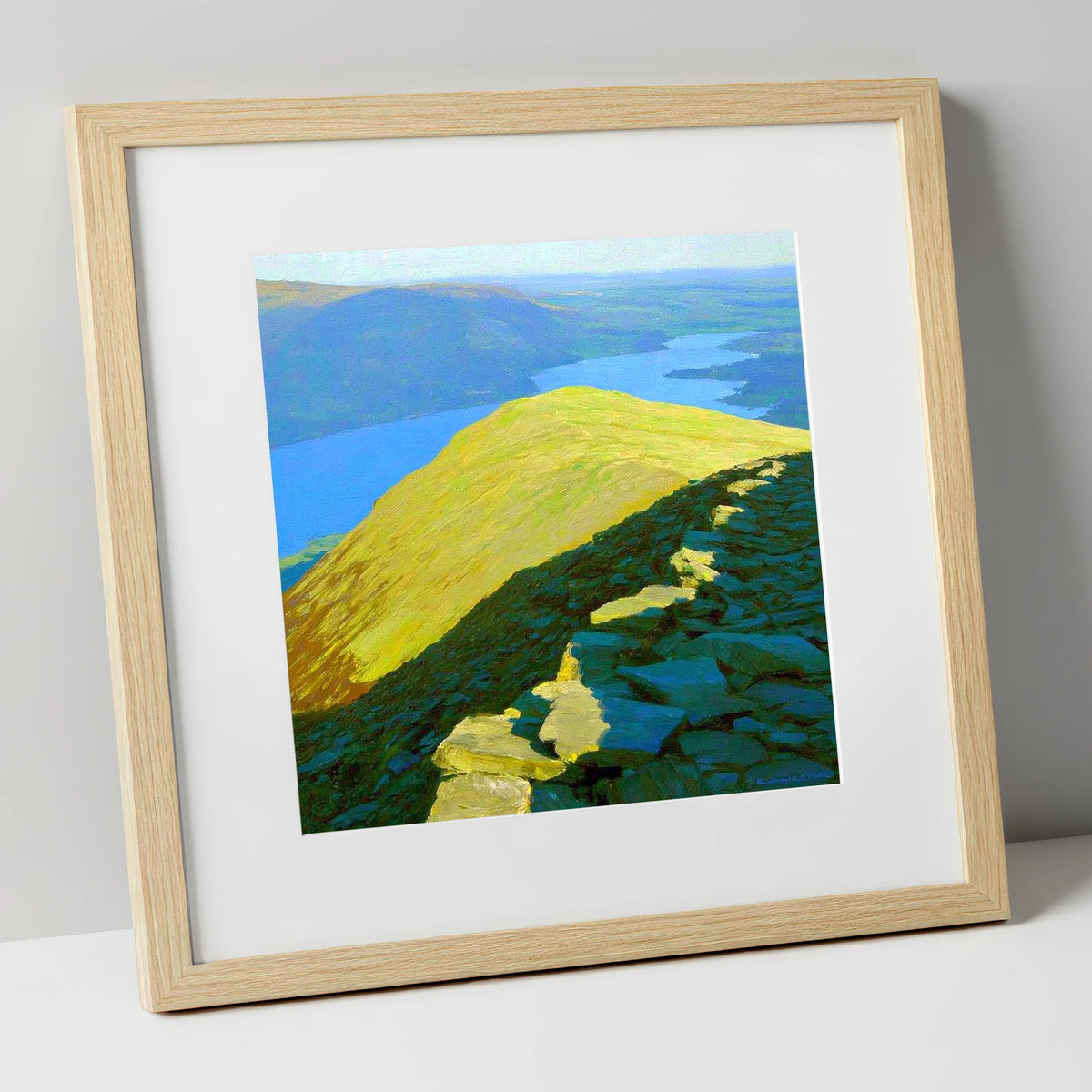 Sunlit Ridge from Heron Pike lake district fell art print in natural frame