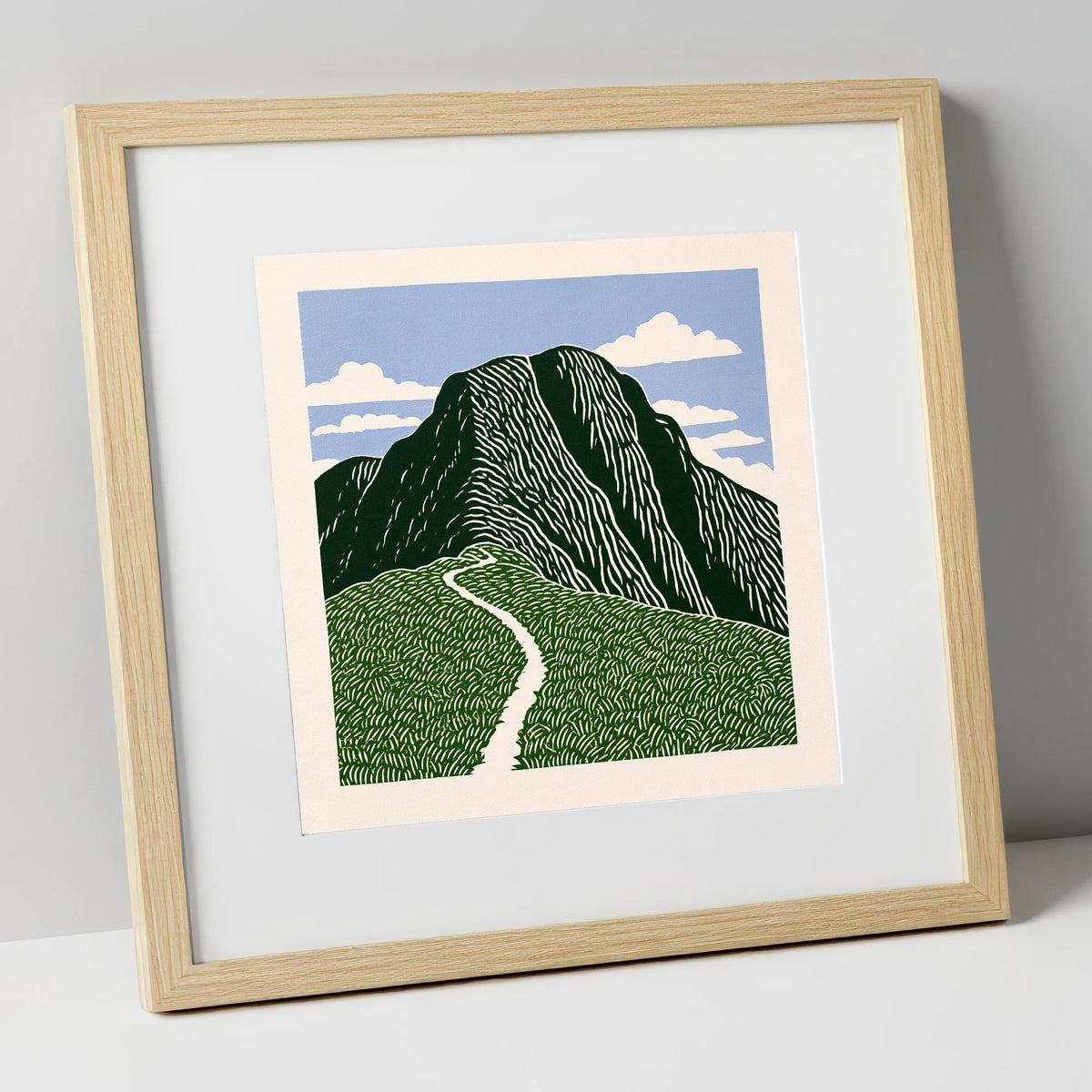 Graphic Scafell Pike Mountain Path lake district fell art print in natural frame