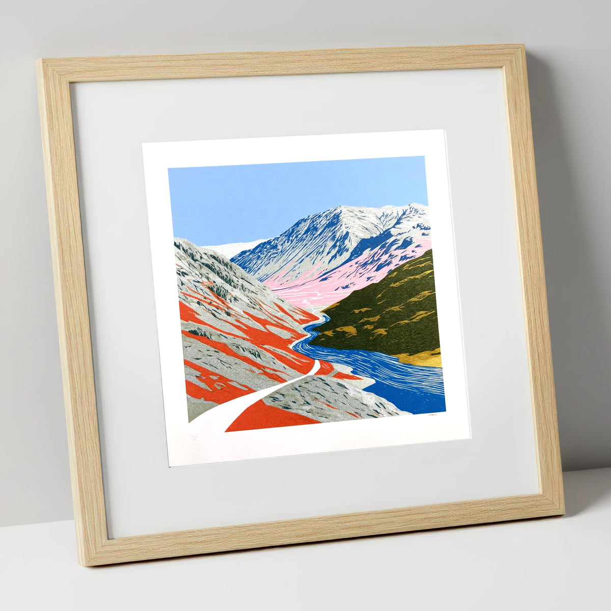 Bold Kirkstone Pass Mountain Road lake district valley art print in natural frame