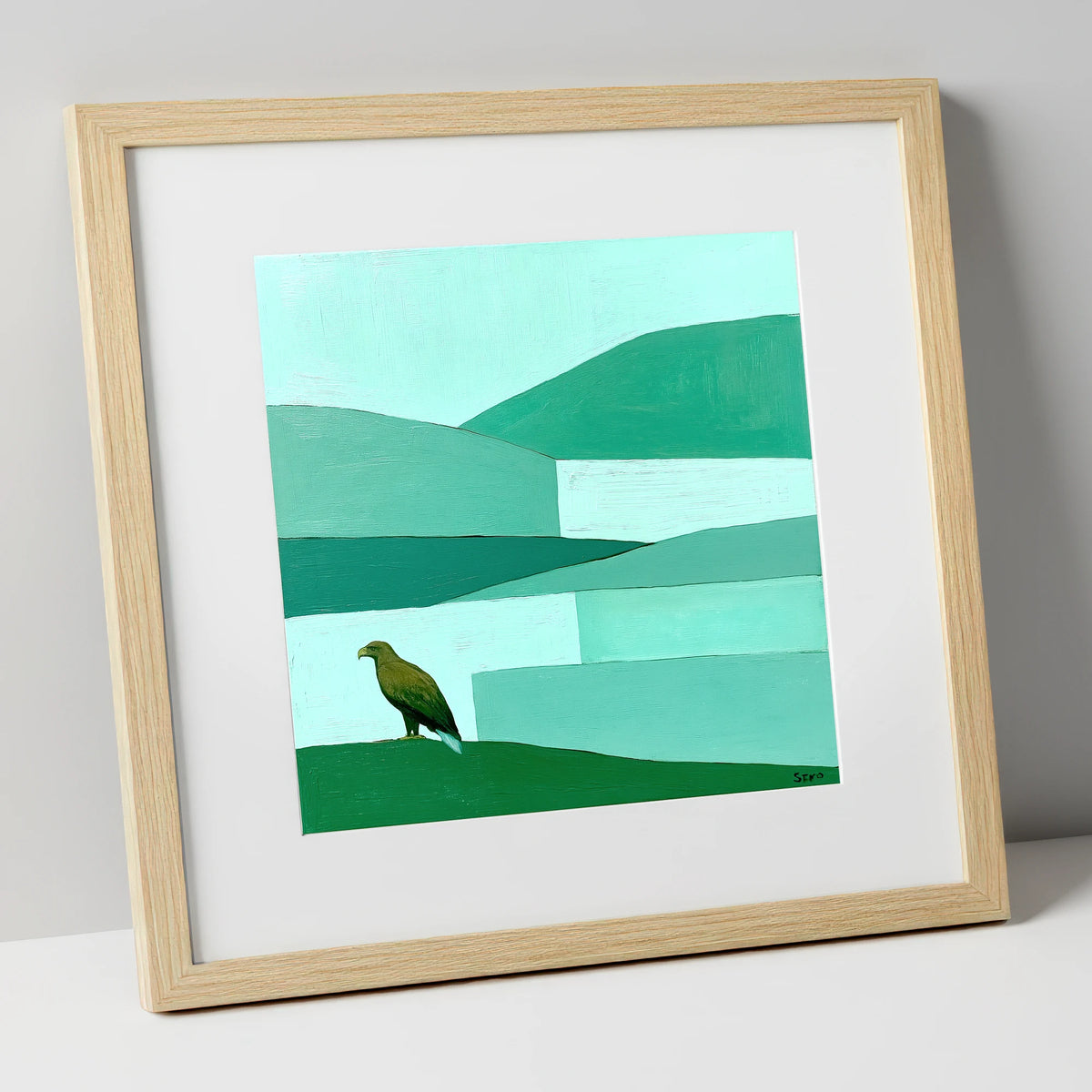 Golden Eagle Over Teal Fells lake district wildlife art print in natural frame