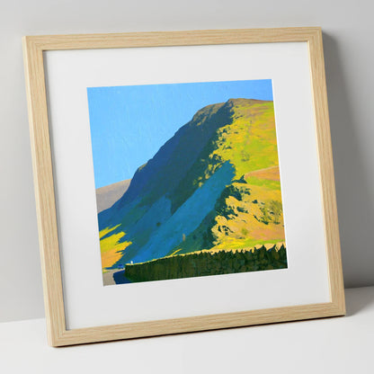 Steel Fell Ridge Bright Shadows lake district fell art print in natural frame