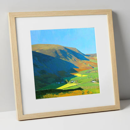 Blue Shadows On Barrow Ridge lake district fell art print in natural frame