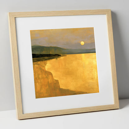 Lake Sunset in Luminous Ochre lake district lake art print in natural frame