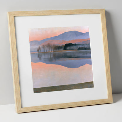 Pastel Dawn Lake Reflection lake district lake art print in natural frame
