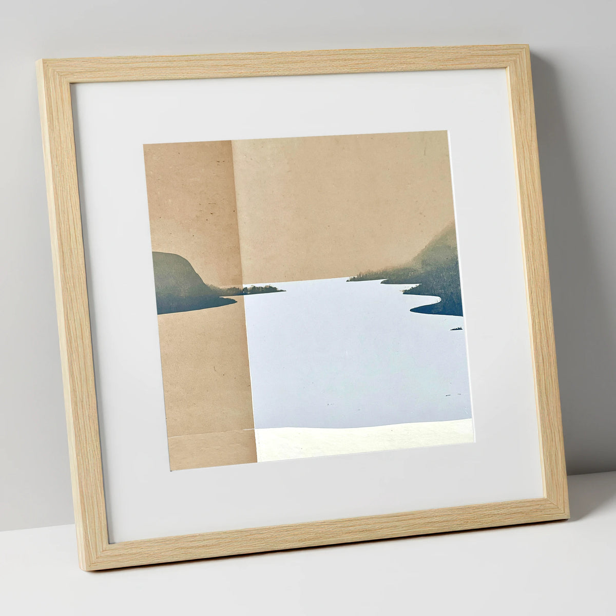 Minimalist Ullswater in Slate Blue lake district lake art print in natural frame