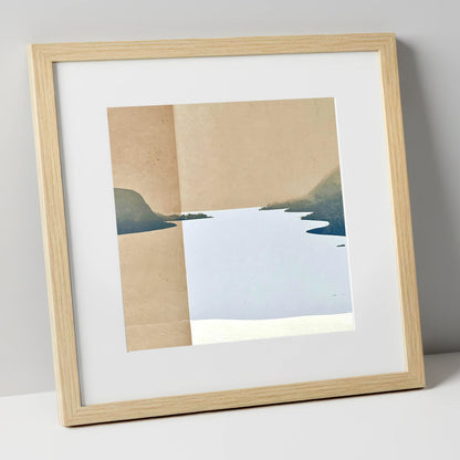 Minimalist Ullswater in Slate Blue lake district lake art print in natural frame