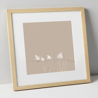 Delicate Herdwick Sheep on Fellside lake district wildlife art print in natural frame