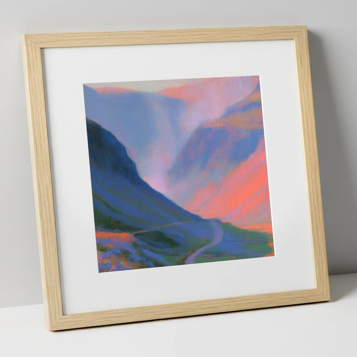 Winding Mountain Pass at Twilight lake district valley art print in natural frame