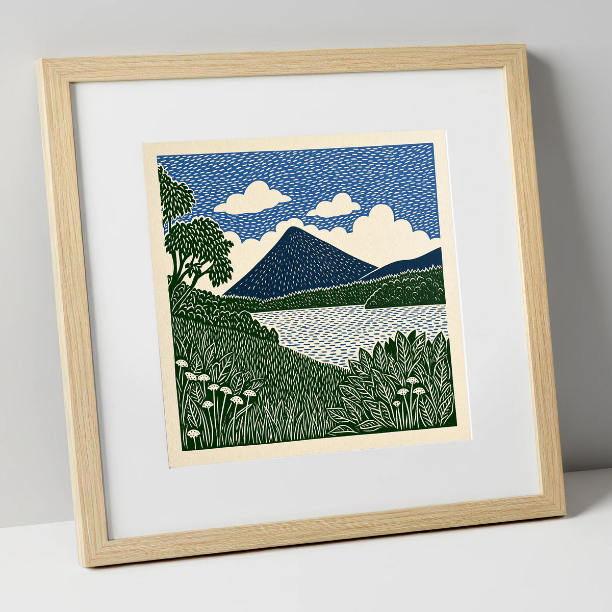 Catbells Peak in Deep Blue lake district fell art print in natural frame