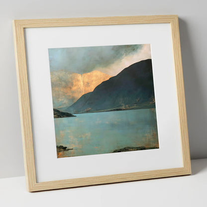 Golden Light On Wastwater Screes lake district lake art print in natural frame