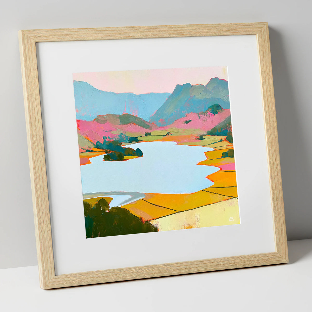 Colourful Elter Water Landscape lake district lake art print in natural frame
