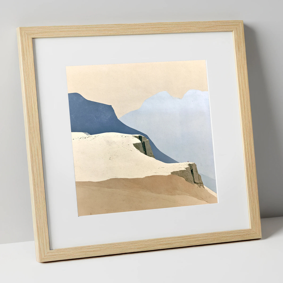 Lone Figure on High Fell Crag lake district fell art print in natural frame