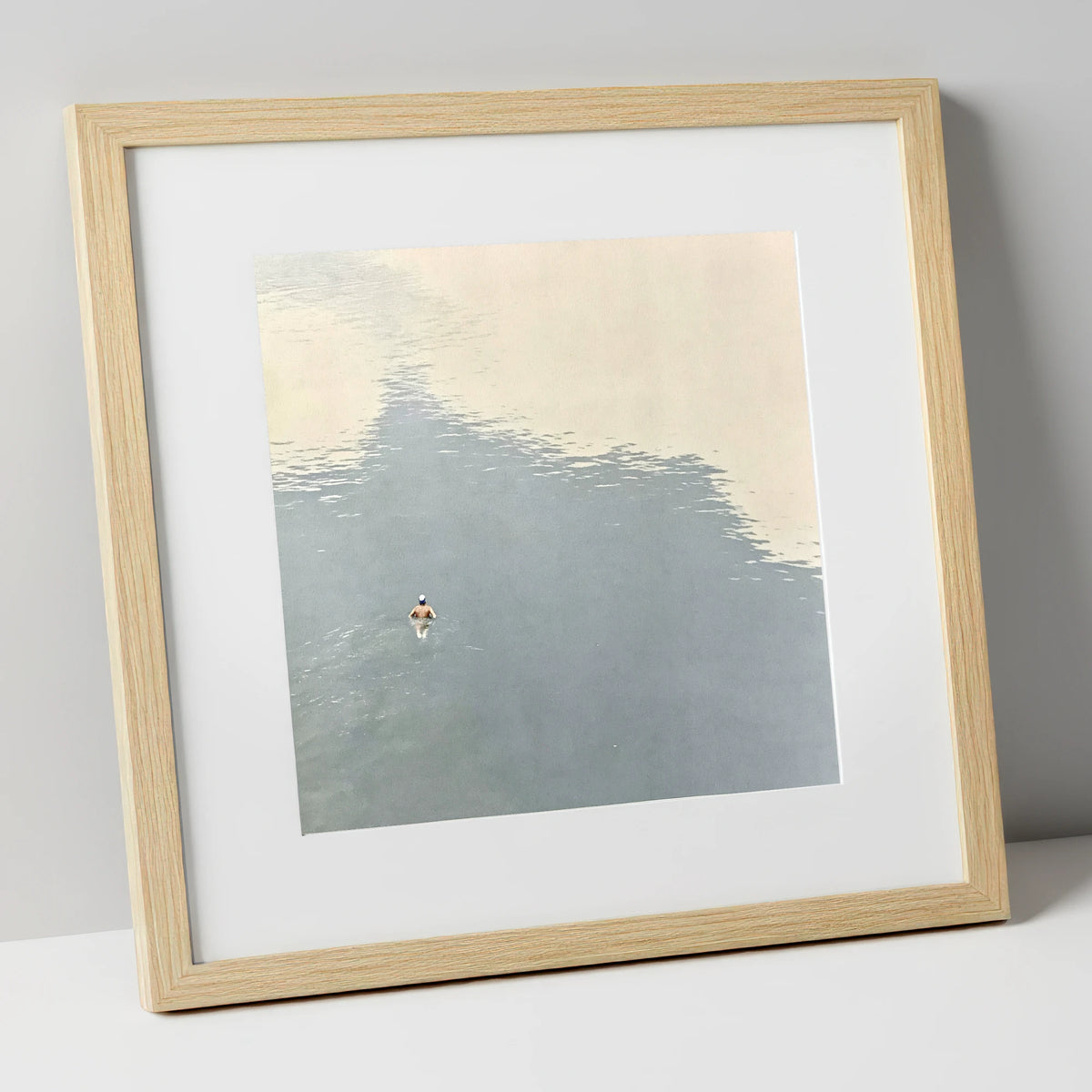 Lone Swimmer on Windermere windermere wall art art print in natural frame