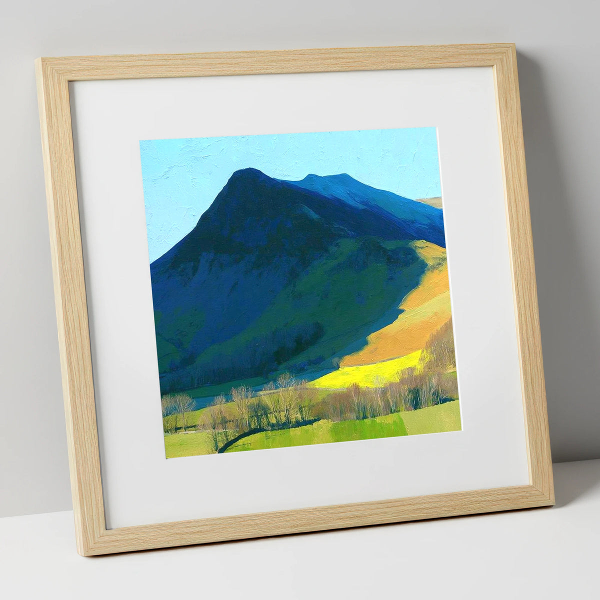 Ard Crags and Sunlit Valley lake district fell art print in natural frame