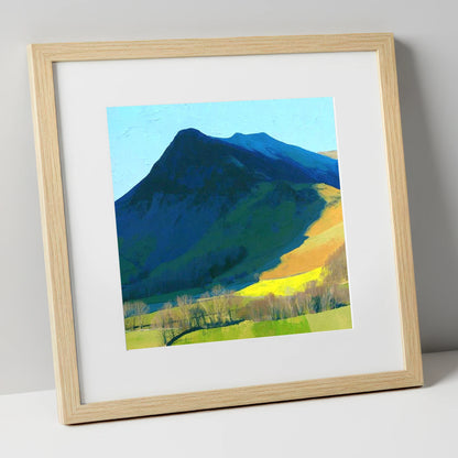 Ard Crags and Sunlit Valley lake district fell art print in natural frame