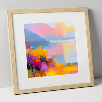 Vibrant Gorse Above the Lake lake district wildflower art print in natural frame