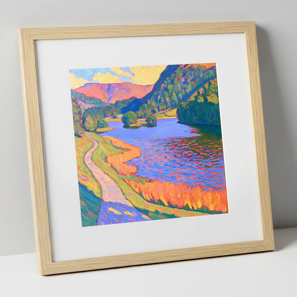 Vivid Path Beside Rydal Water lake district lake art print in natural frame