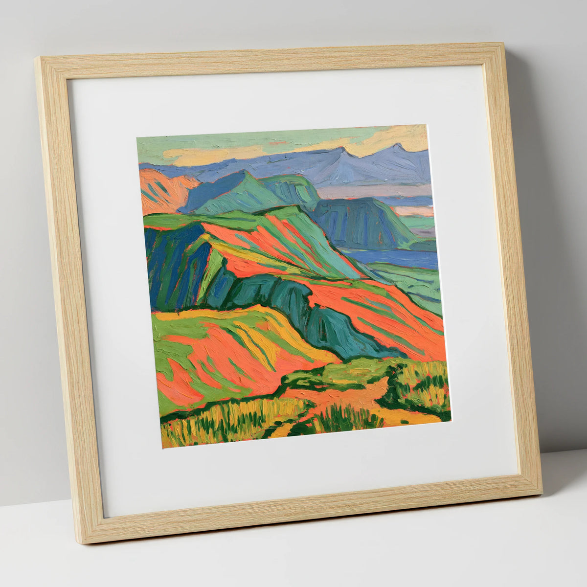 Vibrant Fells Summit View lake district fell art print in natural frame
