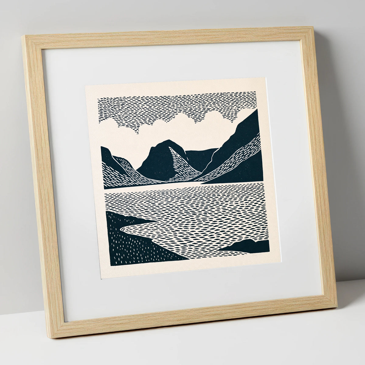 Crummock Water Graphic Landscape lake district lake art print in natural frame
