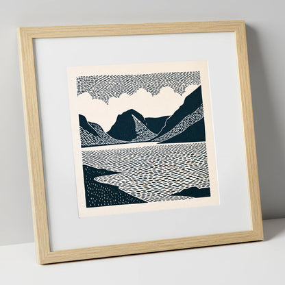 Crummock Water Graphic Landscape lake district lake art print in natural frame