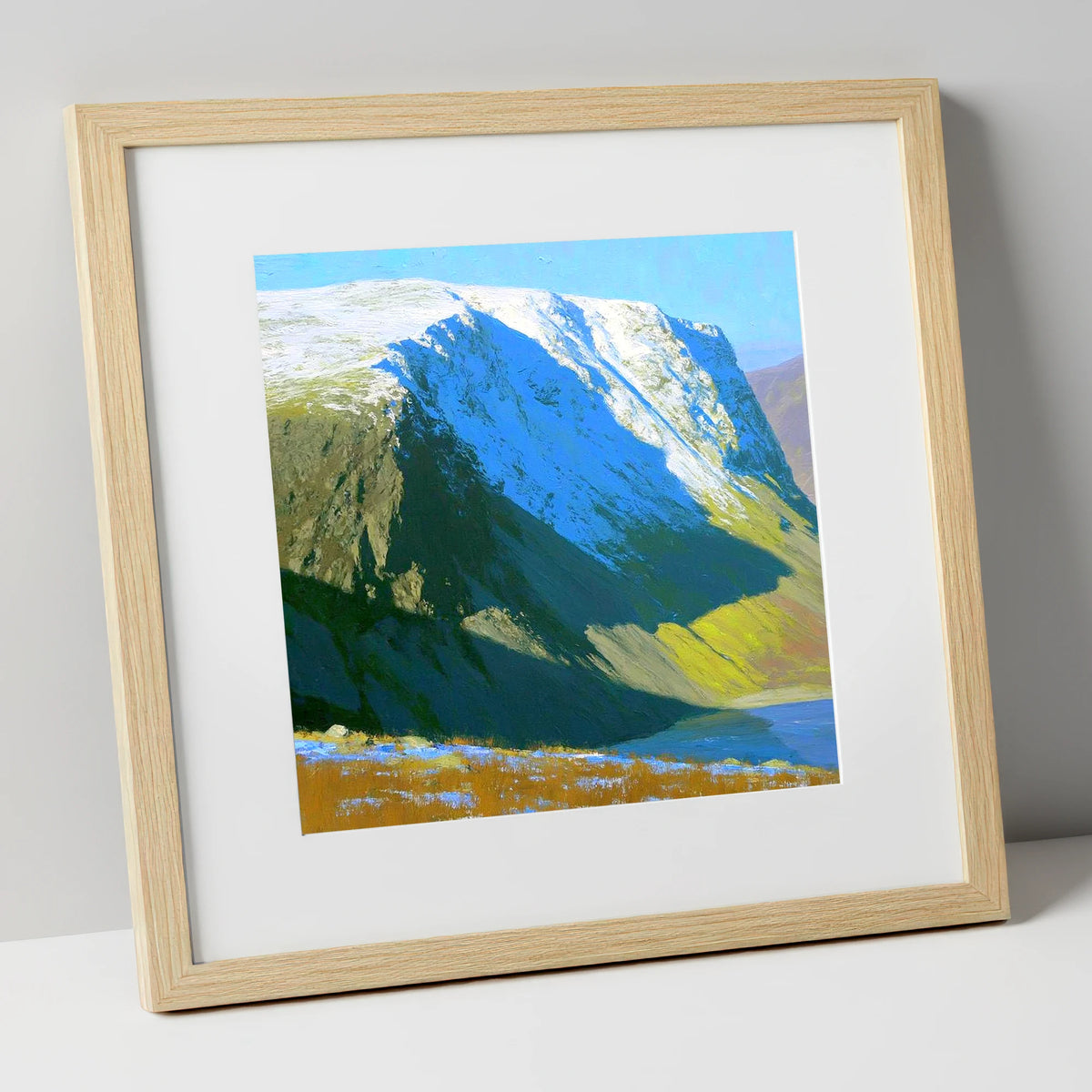 Winter Sunlight on Red Screes lake district fell art print in natural frame