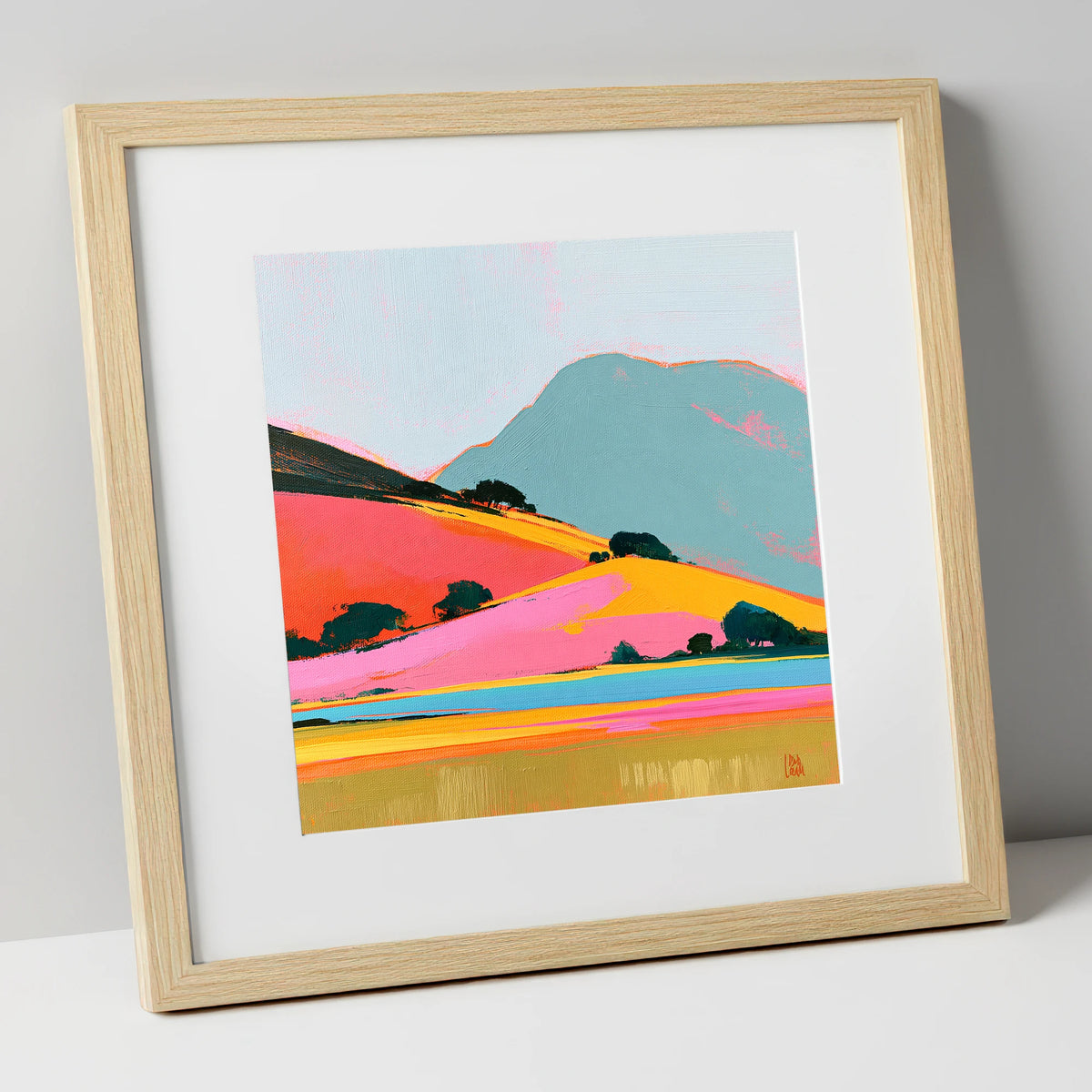 Golden Evening on Vibrant Fells lake district sky art print in natural frame