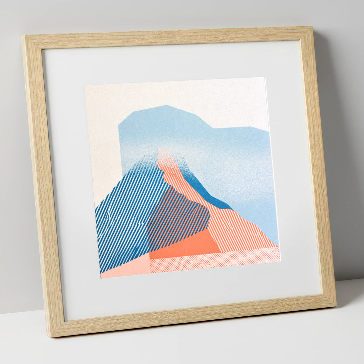 Coral and Blue Mountain Ridge lake district fell art print in natural frame