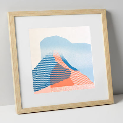 Coral and Blue Mountain Ridge lake district fell art print in natural frame