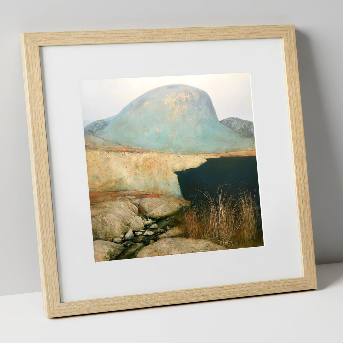 Dark Waters of Styhead Tarn lake district fell art print in natural frame