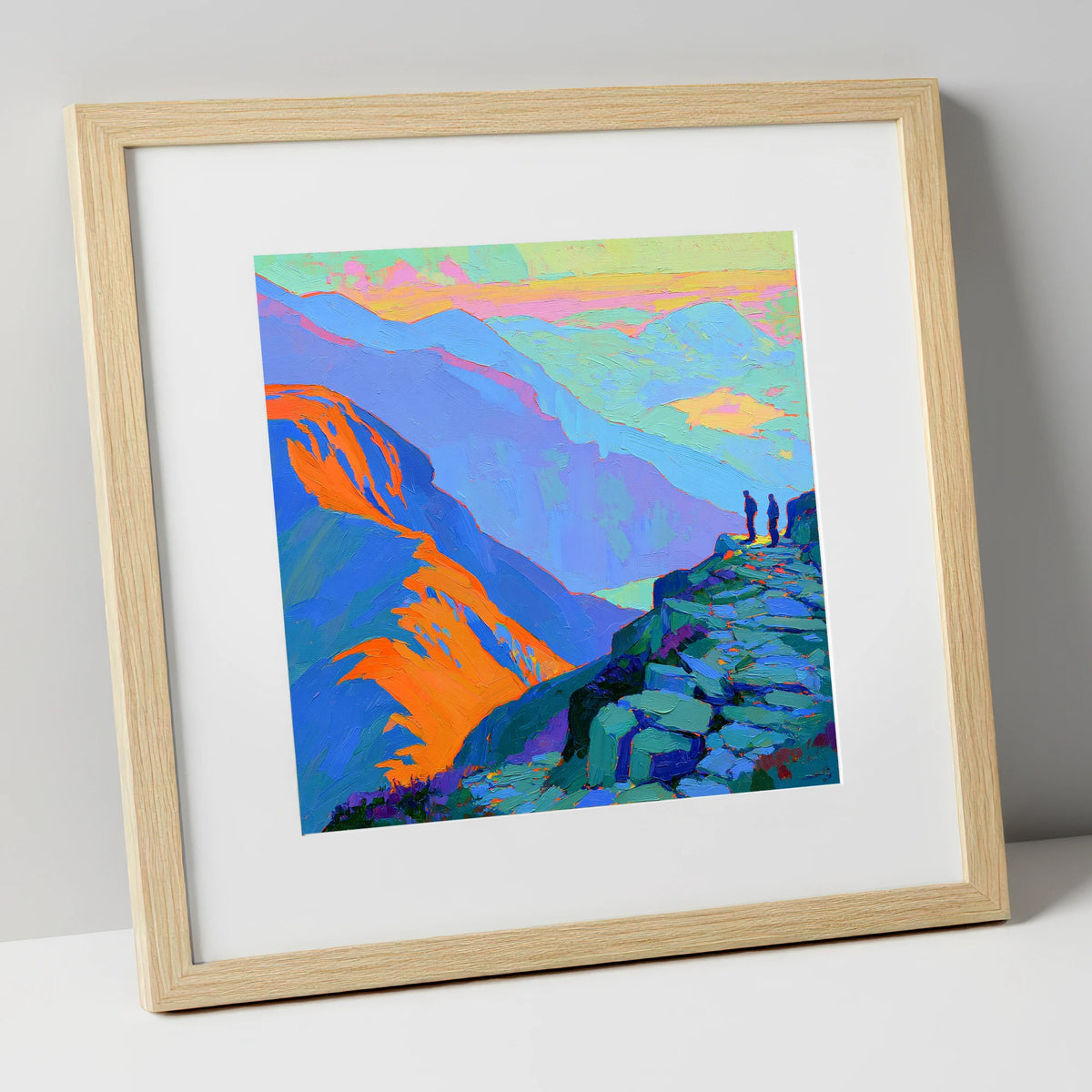 Vibrant Sunlight on the Summit lake district fell art print in natural frame