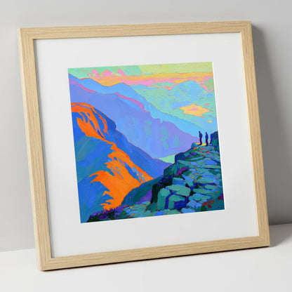 Vibrant Sunlight on the Summit lake district fell art print in natural frame