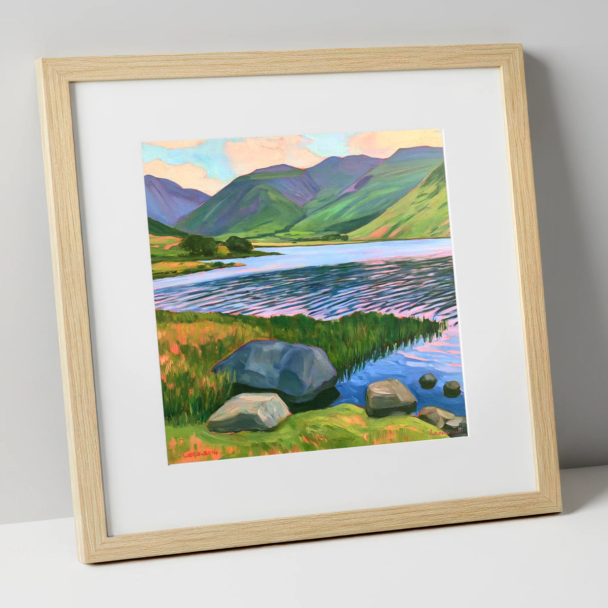 Sunset Ripples on the Lake lake district lake art print in natural frame