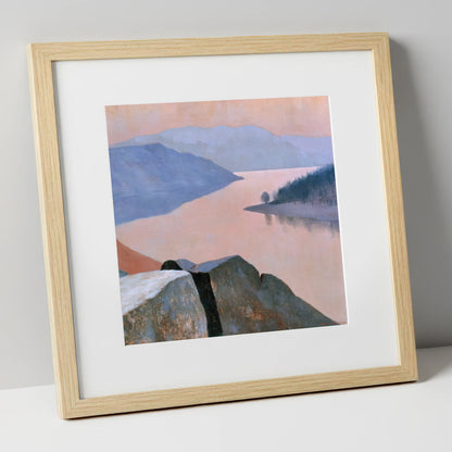 Ullswater in Soft Peach Light lake district lake art print in natural frame
