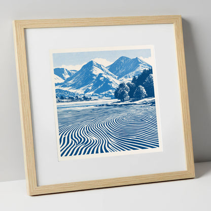 Ennerdale Water in Cobalt Blue lake district valley art print in natural frame