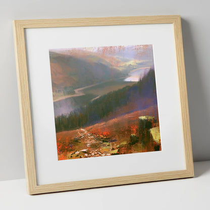 Brooding Thirlmere From Helvellyn Path lake district lake art print in natural frame