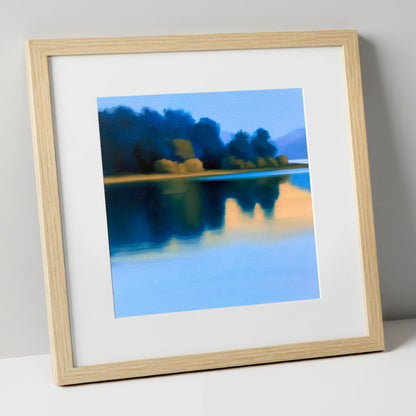 Deep Blue Lake Reflections lake district lake art print in natural frame