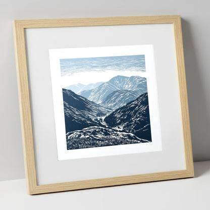 Blue Valley From The Summit lake district fell art print in natural frame
