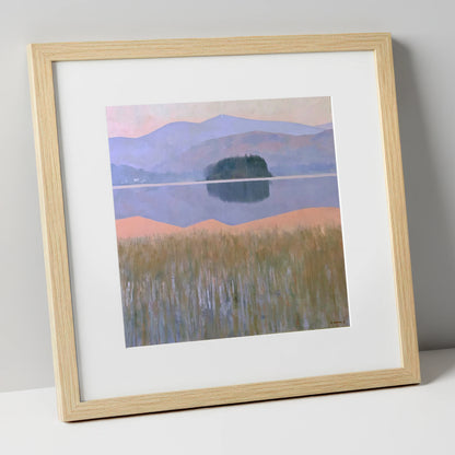 Grasmere Island and Pastel Fells lake district lake art print in natural frame