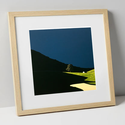 Sunlit Tree and Shadowed Fell lake district sky art print in natural frame