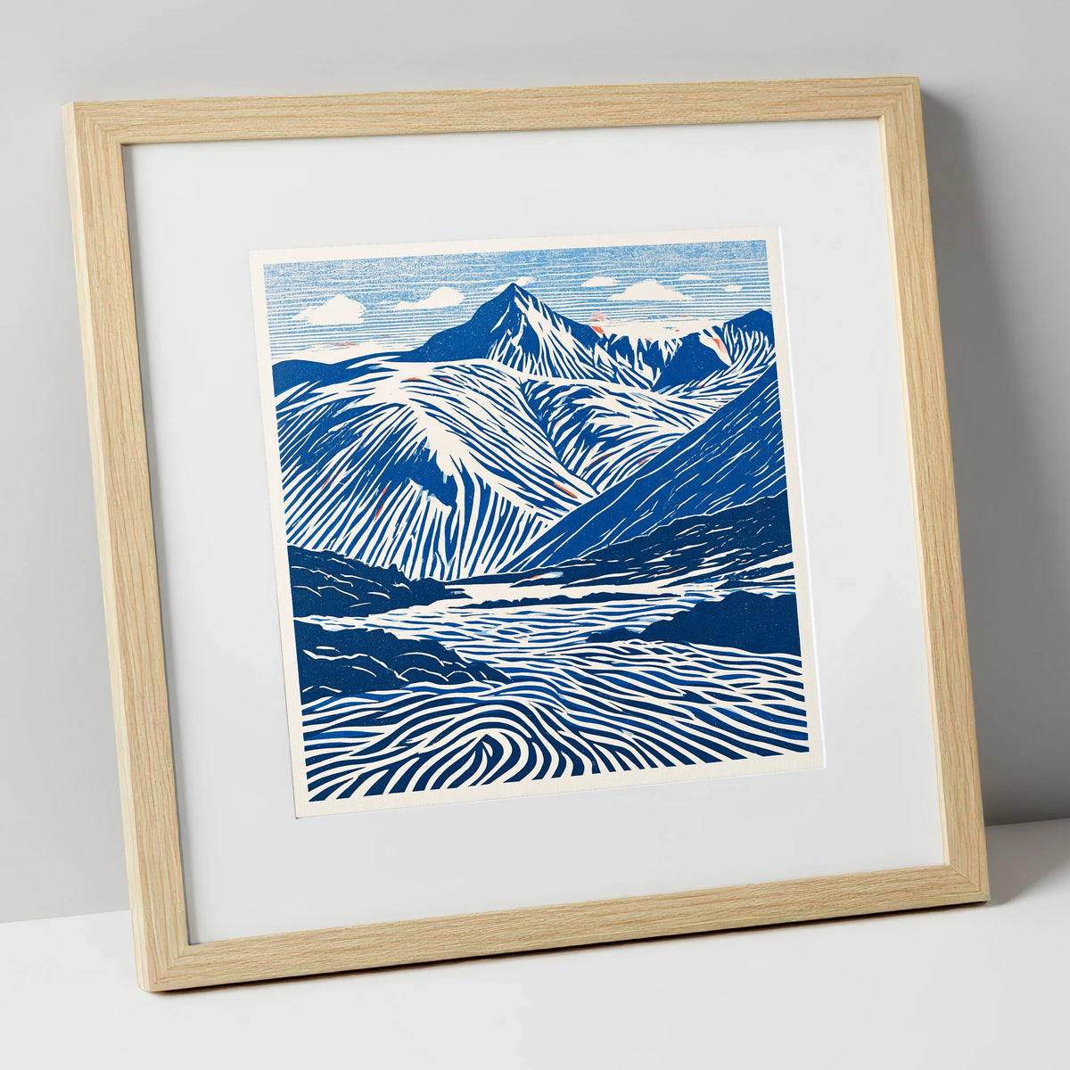 Cobalt Blue Scafell Pike lake district fell art print in natural frame