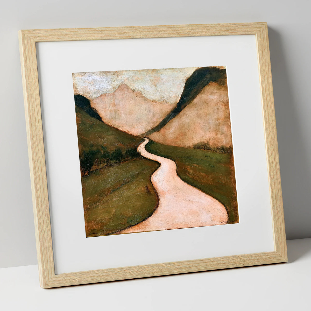 Winding Mountain Pass in Warm Tones lake district valley art print in natural frame