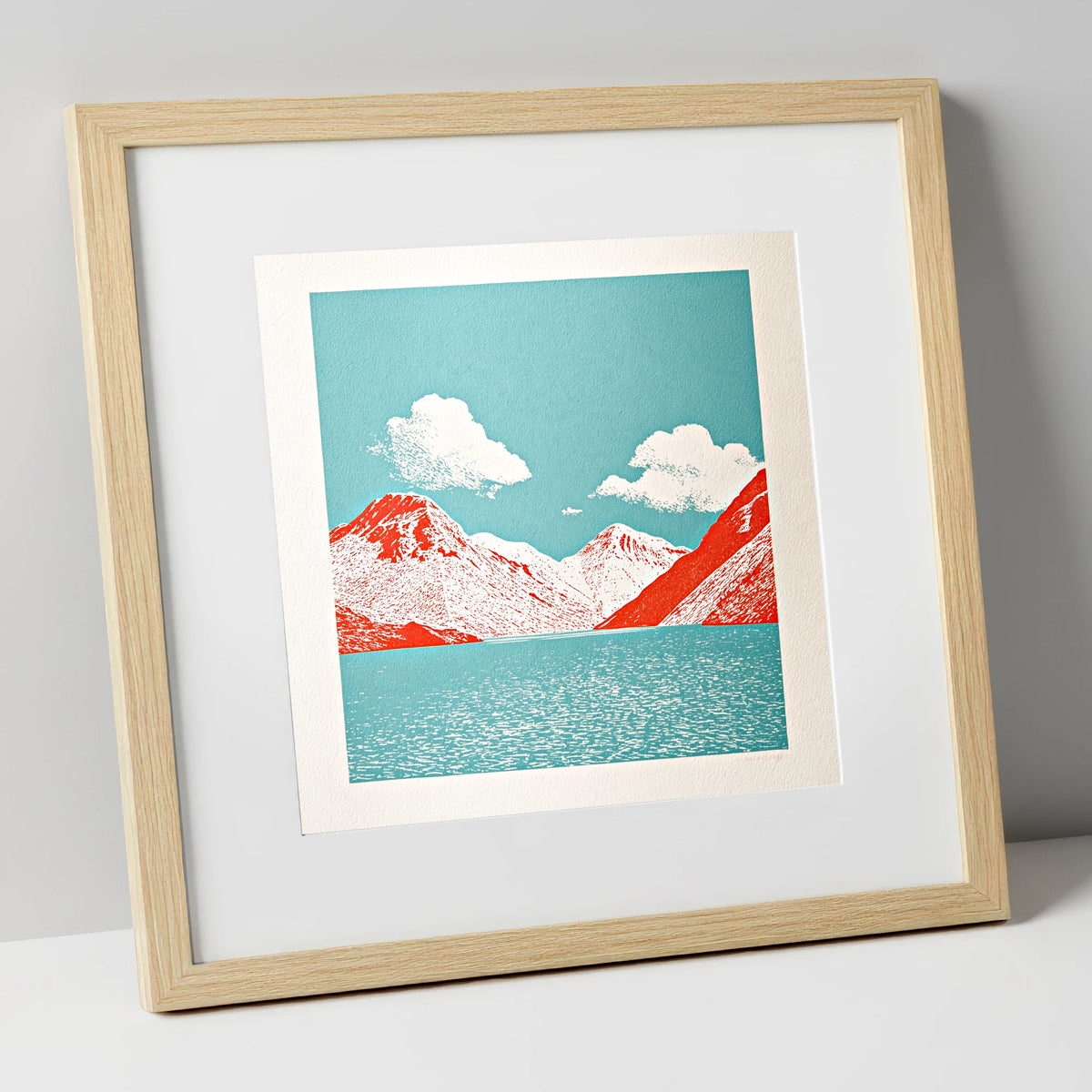 Wasdale Fells in Vivid Red lake district valley art print in natural frame
