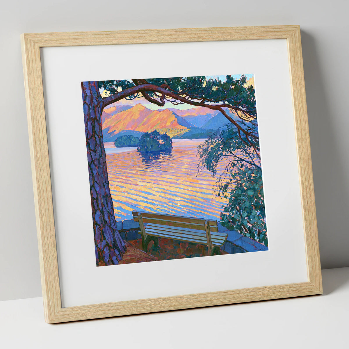 Vibrant Derwentwater From Friar's Crag lake district village art print in natural frame